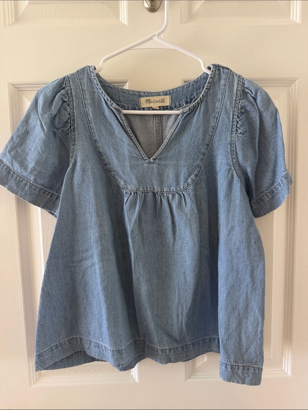 Madewell Light Blue Denim Peasant Top S